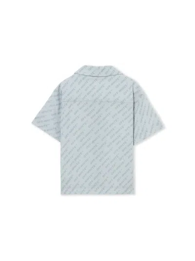 Off-white Kids' Logo Aop Bowling Shirt In Blue