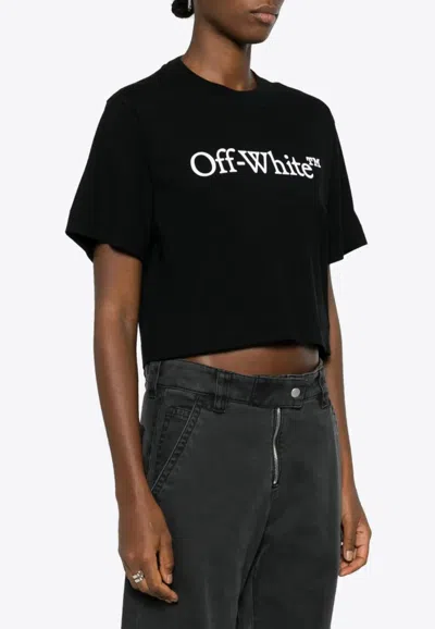 Off-white Logo Bookish Cropped T-shirt In Black
