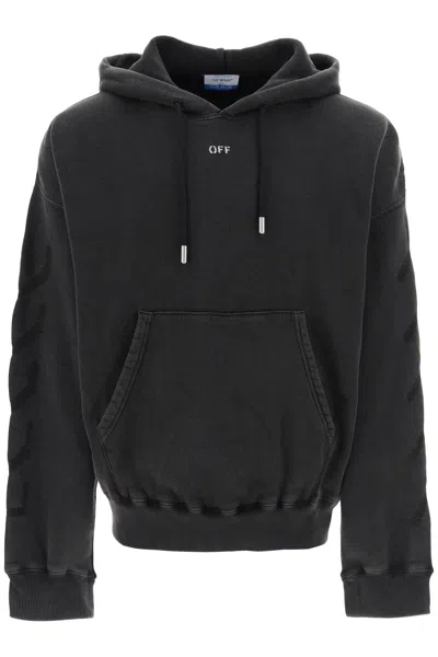 Off-white Cropped Black Hoodie With Embossed Detailing And Graphic Print