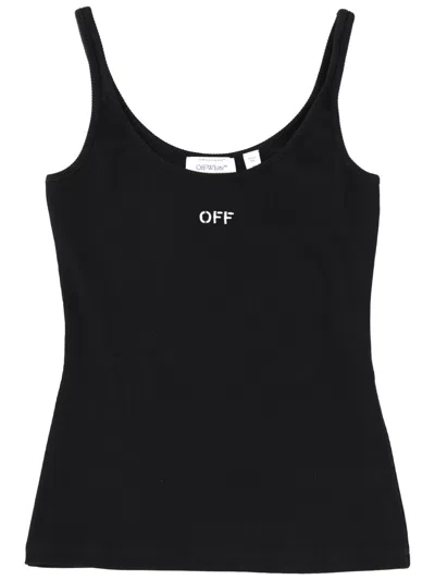 Off-white Logo Cotton Tank Top In Black