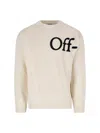Off-white Bookish Shared Knit Crewneck Sweater With Jacquard Logo In Neutral