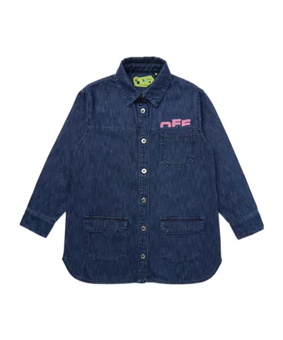 Off-white Kids' Logo Denim Dress In Blue