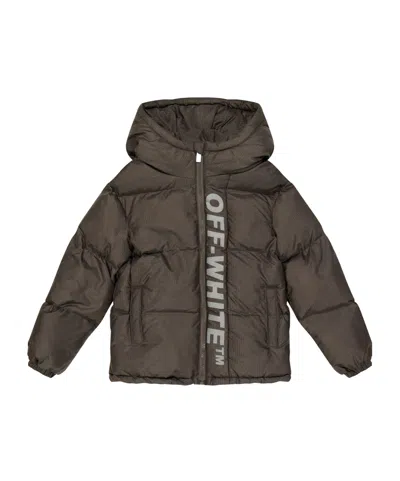 Off-white Logo Down Jacket In Brown