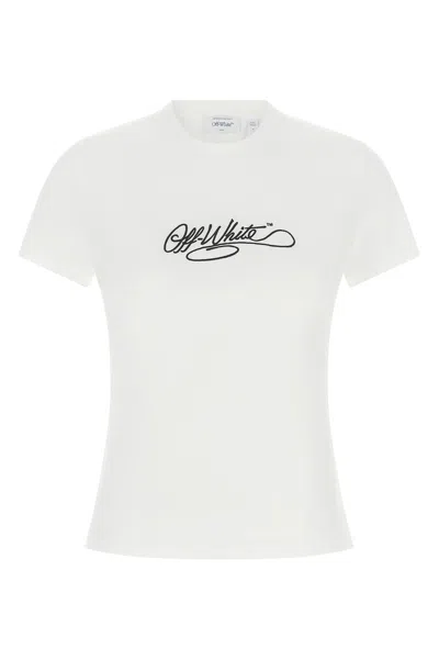 Off-white Logo-embroidered Cotton T-shirt In White
