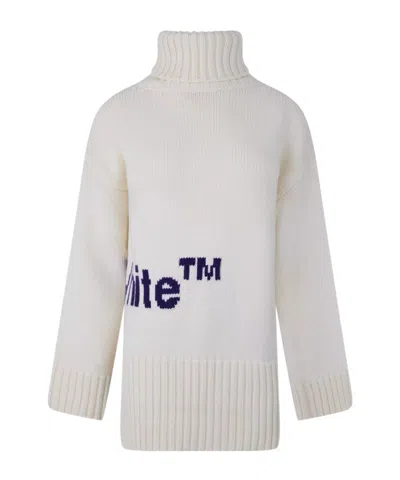Off-white Logo Intarsia Turtleneck In White