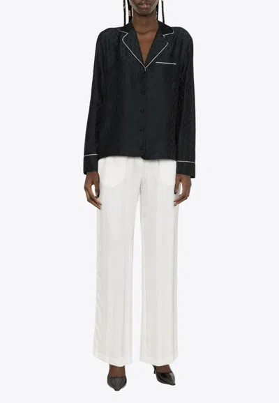 Off-white Logo Jacquard Satin Pajama Shirt In Black