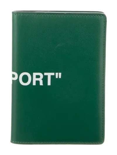 Pre-owned Off-white Logo Leather Passport Holder In Green