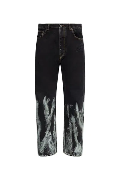 Off-white Logo Patch Straight Leg Jeans In Black