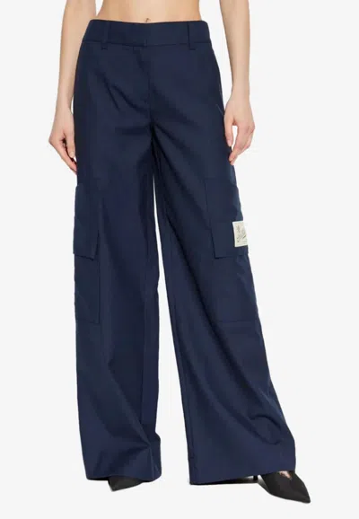 Off-white Logo Patch Wide-leg Cargo Pants In Blue
