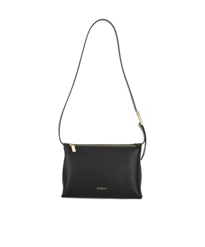 Off-white Logo Plaque Zip-up Shoulder Bag In Black