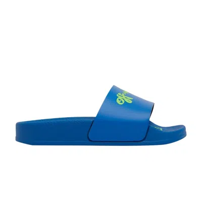 Pre-owned Off-white Logo Pool Sliders Kids 'bright Blue' | Kid's Size 31