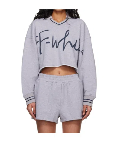 Off-white Logo Print V-neck Sweatshirt In Gray