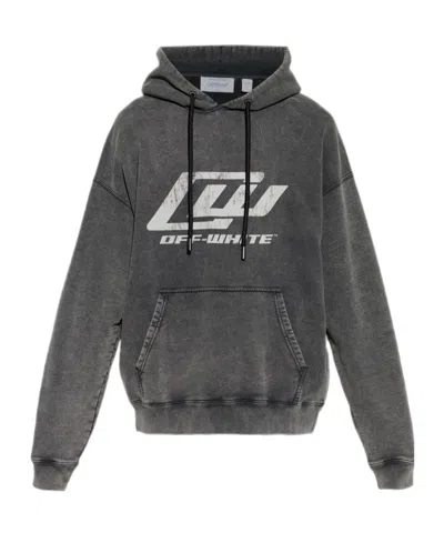 Off-white Logo Printed Drawstring Hoodie In Black