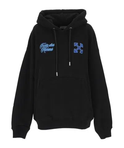Off-white Logo Printed Drawstring Hoodie In Black