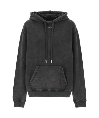 Off-white Logo Printed Drawstring Hoodie In Gray