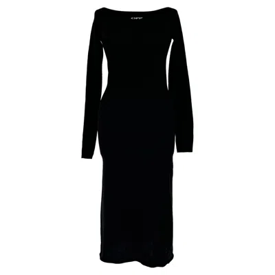 Pre-owned Off-white Logo Printed Fitted Maxi Dress In Black Viscose