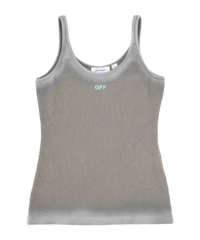 Off-white Logo Printed Ribbed-knit Tank Top In Gray