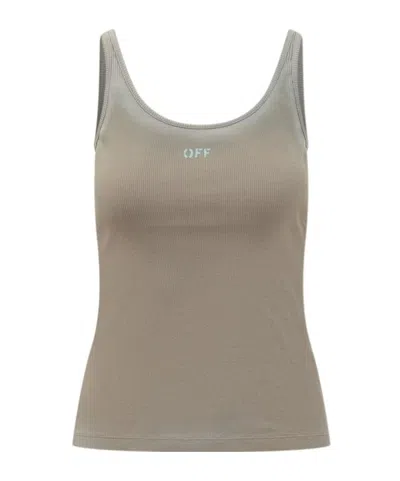 Off-white Logo Printed Ribbed-knit Tank Top In Gray