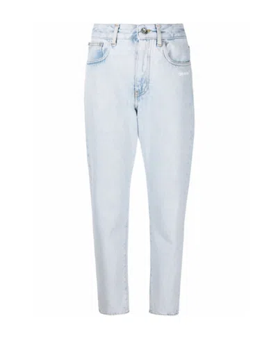 Off-white Logo Printed Straight Leg Jeans In Blue