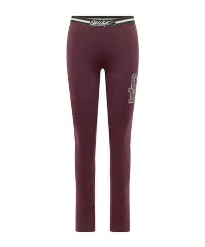 Off-white Logo Waistband Leggings In Burgundy