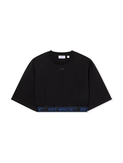 Off-white Logoband Jersey Short Sleeve T-shirt In Black-electric Blue