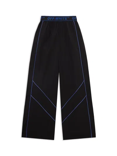 Off-white Logoband Nylon Pants In Black-electric Blue