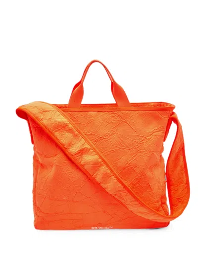 Pre-owned Off-white Logo-detail Crinkled Tote Bag In Orange