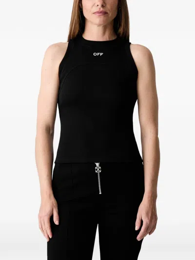Off-white Logo-detail Ribbed-knit Tank Top In Black