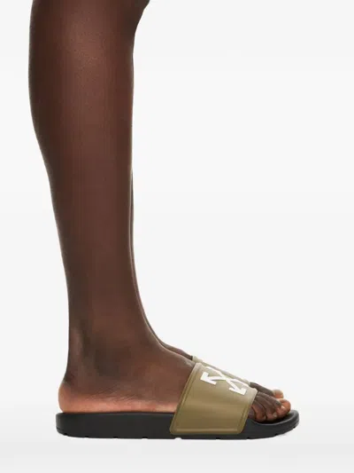 Off-white Logo-detail Slides In Green