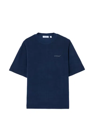 Off-white Logo-detail Terrycloth T-shirt In Blue