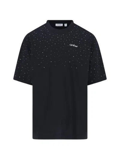 Off-white Logo Embroidered Embellished Crewneck T-shirt In Black