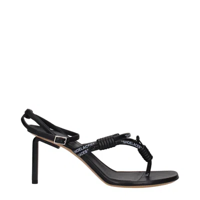 Off-white Logo-embellished Leather Sandals In Black