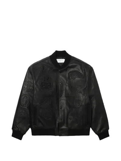 Off-white Logo-embossed Leather Jacket In Black