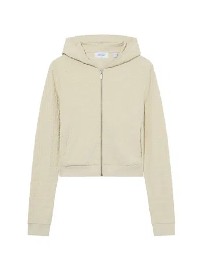 Off-white Logo-embossed Zip-up Hoodie In Neutral