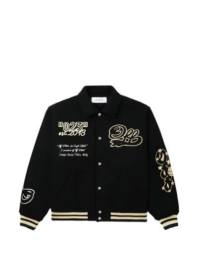 Off-white Logo-embroidered Bomber Jacket In Black