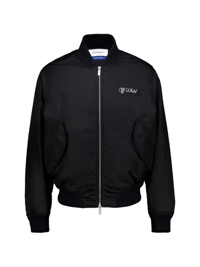 Off-white Logo-embroidered Bomber Jacket In Black