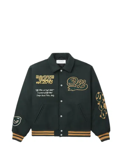 Off-white Logo-embroidered Bomber Jacket In Green
