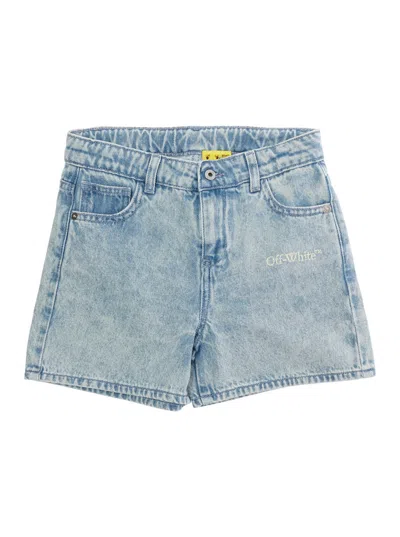 Off-white Logo-embroidered Cotton Denim Shorts In Blue