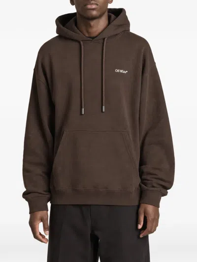 Off-white Logo-embroidered Cotton Hoodie In Brown