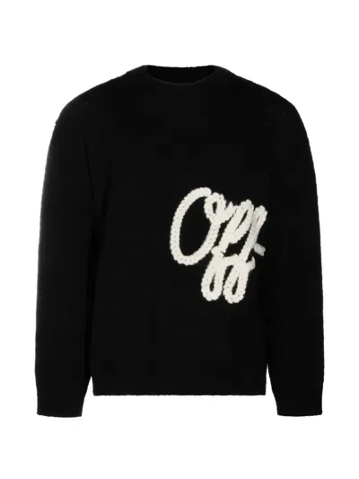 Off-white Logo-embroidered Crew-neck Jumper In Black