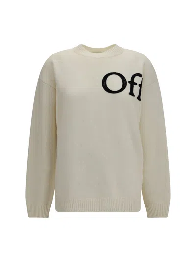 Off-white Logo-embroidered Crewneck Sweater In Neutral