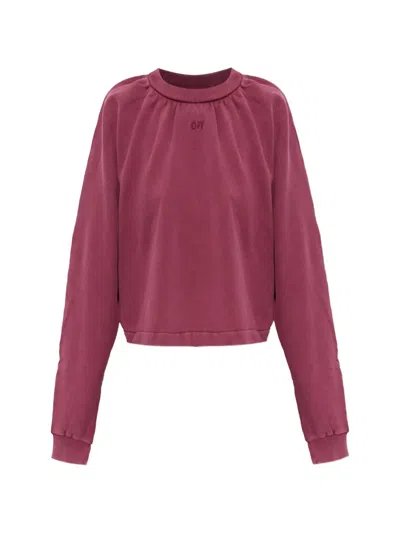 Off-white Logo-embroidered Cropped Sweatshirt In Purple