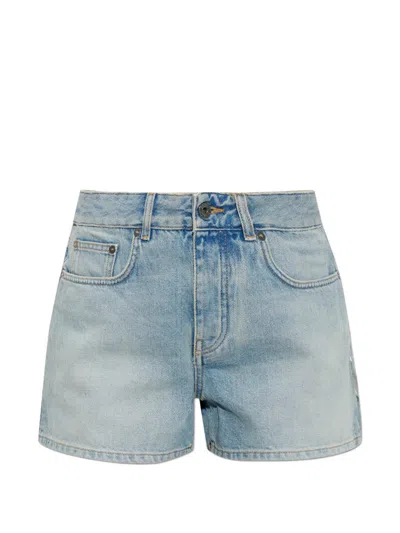 Off-white Logo-embroidered Denim Shorts In Blue