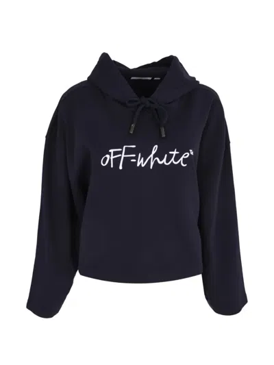 Off-white Logo-embroidered Hoodie In Blue