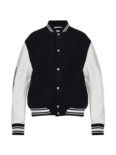 Off-white Logo-embroidered Leather-sleeve Jacket In Black