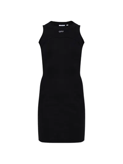 Off-white Logo-embroidered Mini Dress In Blue