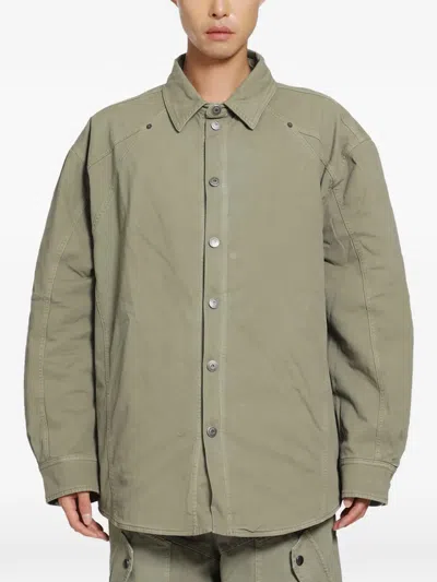 Off-white Logo-embroidered Overshirt In Green