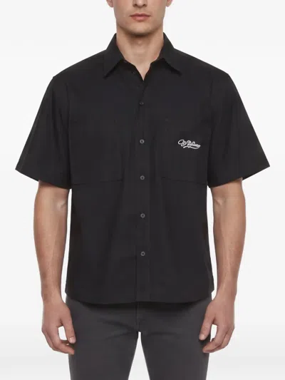 Pre-owned Off-white Logo-embroidered Poplin Bowling Shirt In Black