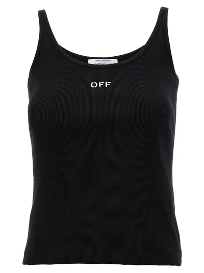 Off-white Logo-embroidered Ribbed Cotton Tank Top In Black