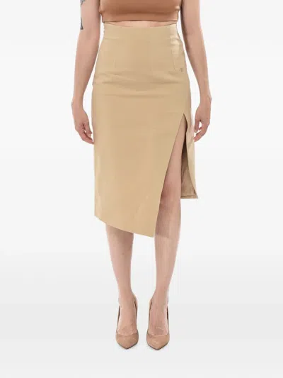 Off-white Logo-embroidered Slit-detail Skirt In Gold